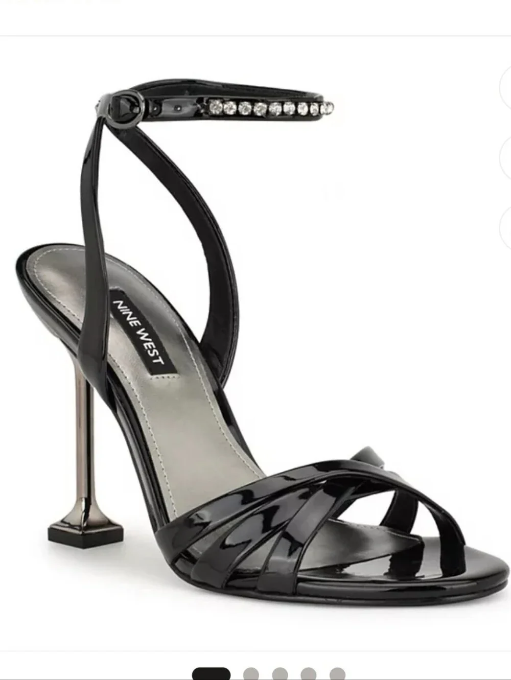 Nine West Black Patent Nora Ankle Strap Crystal Heel Sandal